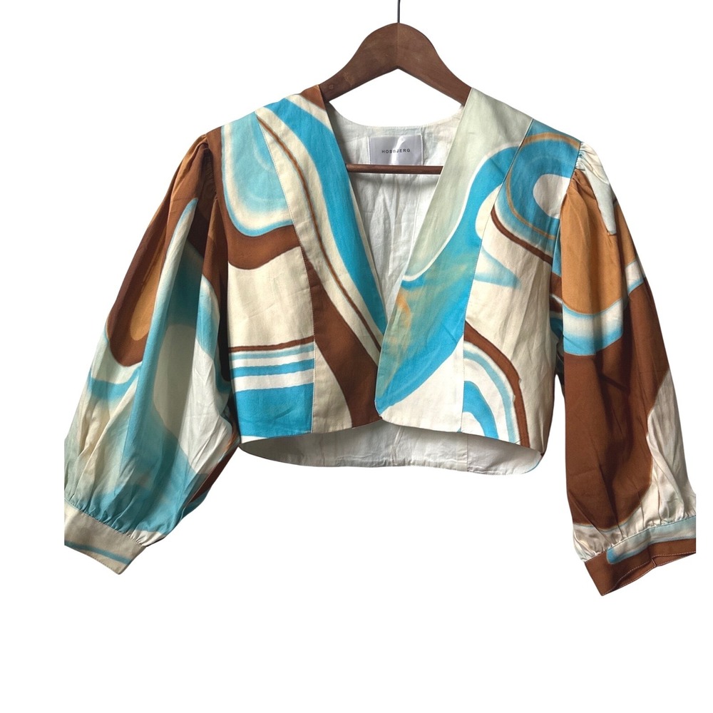 Hosbjerg Scandinavian Designer Abstract Print Cropped Jacket Cotton Small